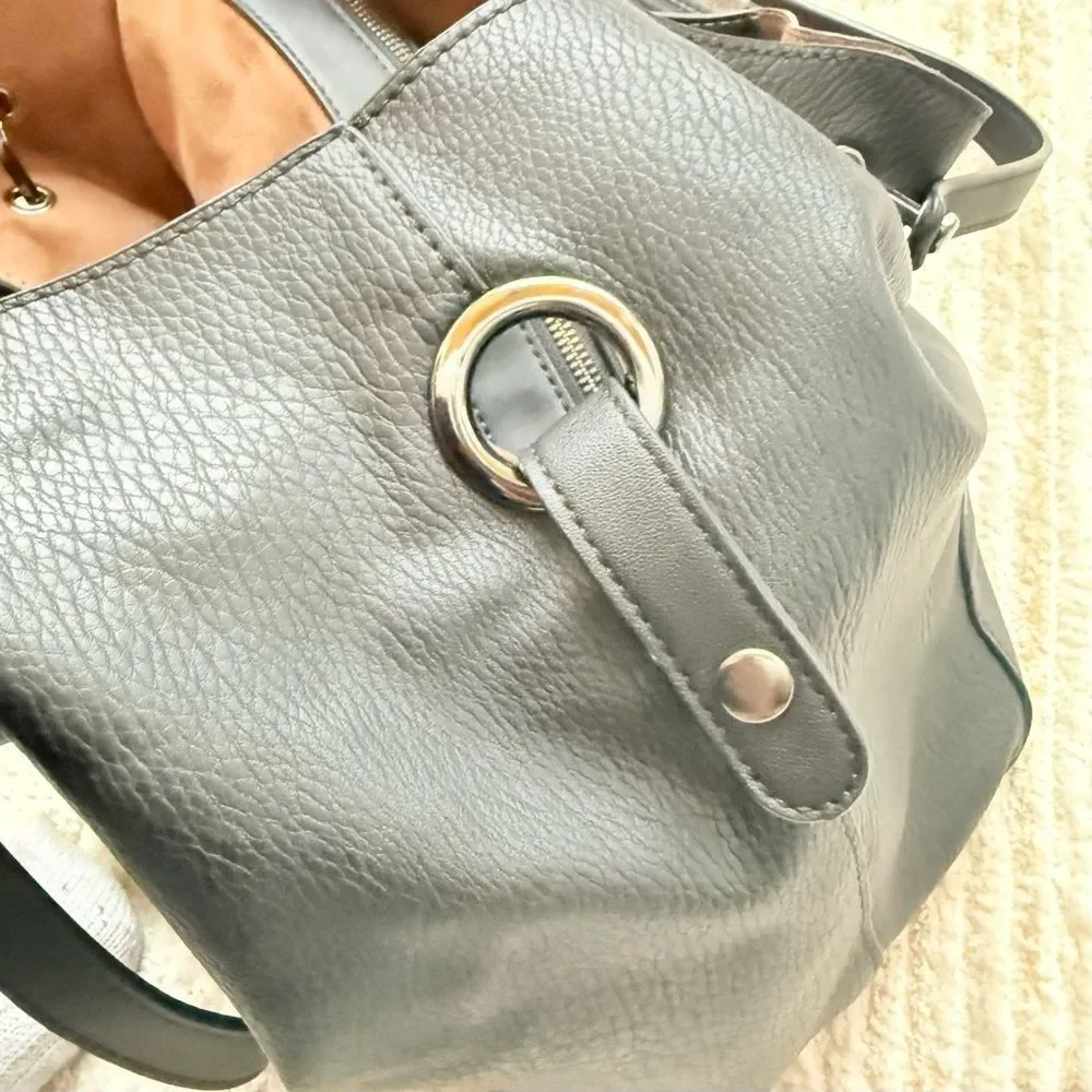 Sondra Roberts SQUARED Black Leather Double Handle Slouchy Shoulder Bag Purse